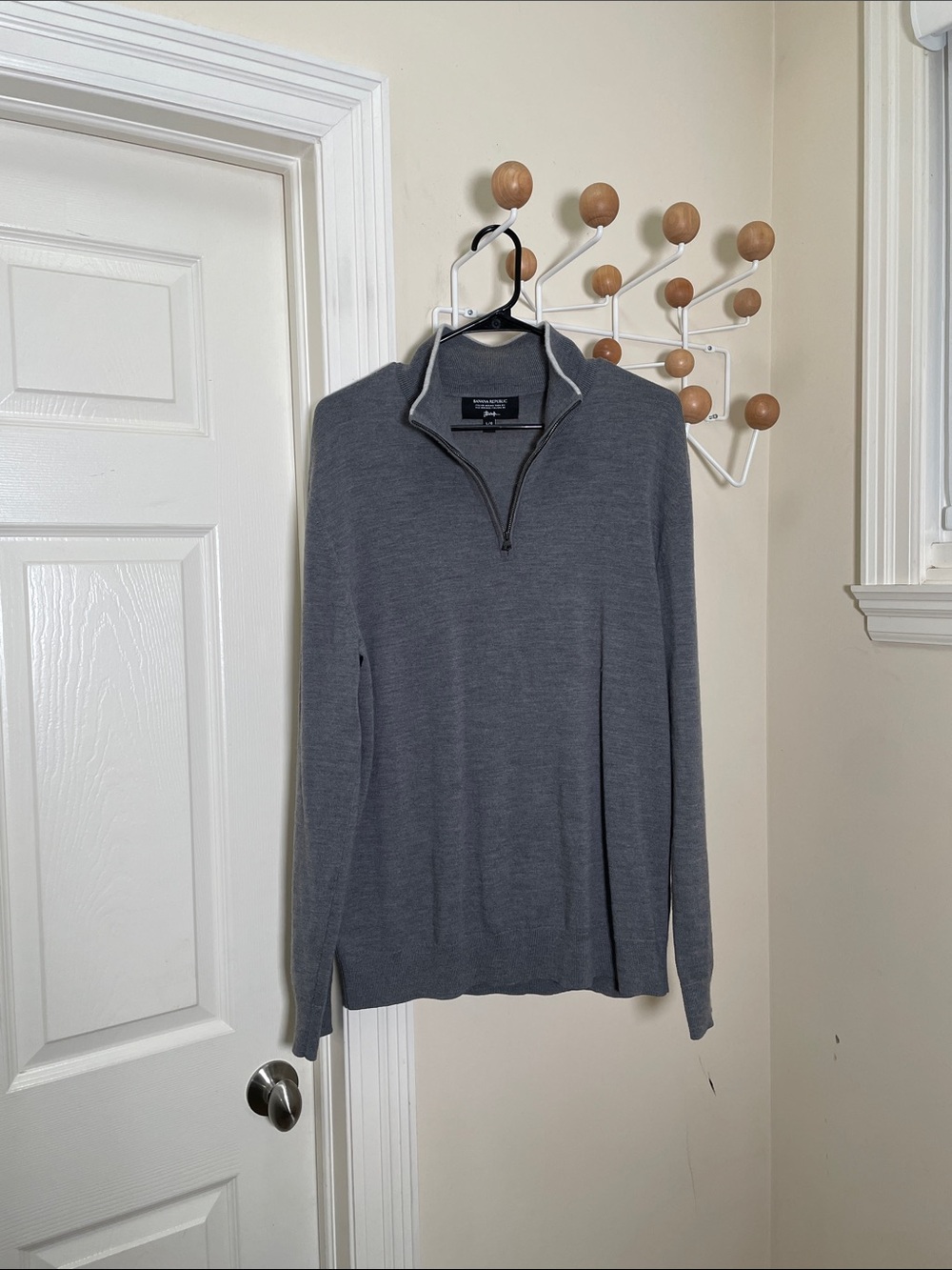 Banana Republic Merino Wool Half Zip Up Pullover Sweater - Grey - L